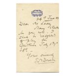 Edward Maurice Dowson. Cambridge University & Surrey 1900-1903. Single page letter handwritten in