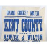 'Kent County v Hawick & Wilton' 1925. Original poster advertising a 'Grand Cricket Match', Buccleuch