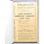 Wisden Cricketers' Almanack 1916. 53rd edition. Original paper wrappers, bound in dark brown boards,