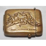 Rugby. 'A Touch Down'. Excellent brass metal rounded oblong vesta case with an impressive image of