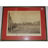 'Cheltenham College c1892'. Large etching, by A.H. Wardlow and F.G. Stevenson, showing a cricket