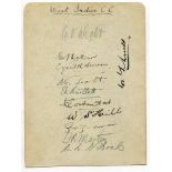 West Indies tour to England 1928. Album page signed by eleven members of the West Indies touring