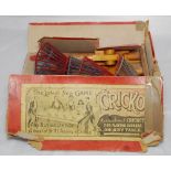 'Real Cricket on a Table'. "Ell-Jay" Table Games. Set No. 0 c1920s, comprising bat, stumps, bails,