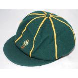 'Bradman Museum' baggy green cricket cap. The cap in green with gold braiding, by Albion C&D of