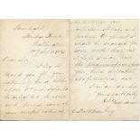 Robert Henderson. Surrey 1883-1896. Two page handwritten letter dated 20th September 1893 to the