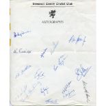 Somerset C.C.C. 1960. Official autograph sheet signed in ink by sixteen Somerset players. Signatures