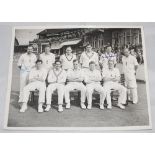 Signed cricket press photographs 1950s-1990s. Two original mono press photographs of teams seated