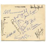 Yorkshire C.C.C. 1967. Album page nicely signed in ink by twelve Yorkshire players. Signatures