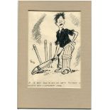 Cricket cartoon by 'Lane'. 1954. Original caricature cartoon in black ink by Lane depicting a