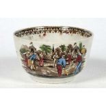 Village cricket bowl. Staffordshire 19th century bowl, transfer printed in sepia with two scenes