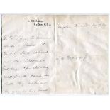 Stanley Christopherson. Kent & England 1883-1890. Two page hand written letter dated 24th December