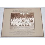 'Sir Julian Cahn's XI v Waikato' 1939. Original mono photograph of the full touring party, seated