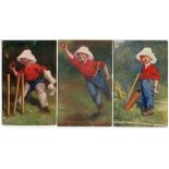 'Kinsella Kids'. Full set of six colour postcards depicting boy cricketers by E.P. Kinsella c1906.