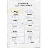 Australia Test Cricketers 1930s onwards. Six unofficial autograph sheets with printed titles and