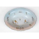 'The Brownies (Cricket)'. Large ceramic bowl with decorated with of images of 'Brownies' playing