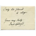 Frederick Charles Holland. Surrey 1894-1908. Small note handwritten in ink with a good signature
