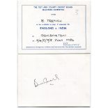 Bruce N. French. Nottinghamshire & England 1976-1995. Official T.C.C.B. card invitation to French