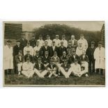 Yorkshire C.C.C. 1921. Sepia real photograph postcard of two teams and officials, seated and