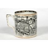 Staffordshire sporting mug. Victorian Staffordshire jug with strap handle, transfer printed in