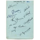 Lancashire C.C.C. 1949. Large album page very nicely signed in ink by eleven Lancashire players.