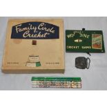 Cricket games, belt buckle and pencils. Two cricket games, 'Family Circle Cricket' comprising a
