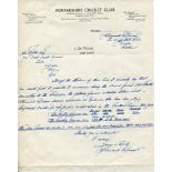 Cyril Clairmonte Depeiaza. Barbados and West Indies 1951-1957. Single page handwritten letter in ink