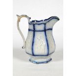 Cricket jug. A light blue mid 19th century Staffordshire salt-glaze jug, the hexagonal bulbous