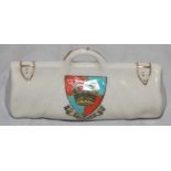 Cricket bag. Large crested china cricket bag with colour emblem for 'Exmouth'. Florentine China.
