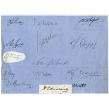 Surrey C.C.C. 1938. Page nicely signed in ink by fourteen Surrey players, some on pieces laid