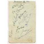 Somerset C.C.C. 1932. Album page signed in ink by ten Somerset players. Signatures include Ingle (