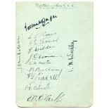 Northamptonshire C.C.C. c1928 and Rest of England 1953. Album page nicely signed in ink by twelve