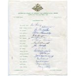 Australia tour to England 1968. Official autograph sheet nicely signed in ink by all seventeen