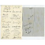 India tour to England 1932. Page nicely signed in ink by fifteen members of the India touring party,