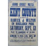 'Kent County v Hawick & Wilton' 1925. Original poster advertising a 'Grand Cricket Match', Buccleuch