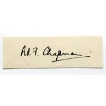 Arthur Percy Frank Chapman. Kent & England 1920-38. Excellent ink signature of Chapman on paper