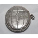 Edwardian football vesta case c1900. Attractive silver metal vesta case in the shape of a football