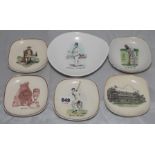 Sandland ware ceramic ashtrays. Collection of four small ash/sweet trays with transfer printed