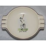 'Jack Hobbs'. Large Sandland Ware ash tray with transfer printed colour image of Hobbs in batting