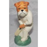 'The Bulldog Cricketer'. Ceramic figure of a cricketing bulldog in batting pose by Kevin Francis.