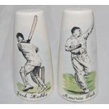 Cricket salt and pepper pots. Pair of 'Lancaster & Sandland' 4" salt and pepper pots, with colour