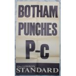 Ian Botham. 'Botham Punches P-C'. Original unused newspaper poster for the London Evening