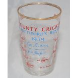 Jack Pettiford Benefit Year 1959. Kent C.C.C. Commemorative half pint glass with title in red and