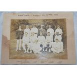 'Kent County Cricket XI, Dover, 1910'. Early official sepia photograph of the Kent team seated and