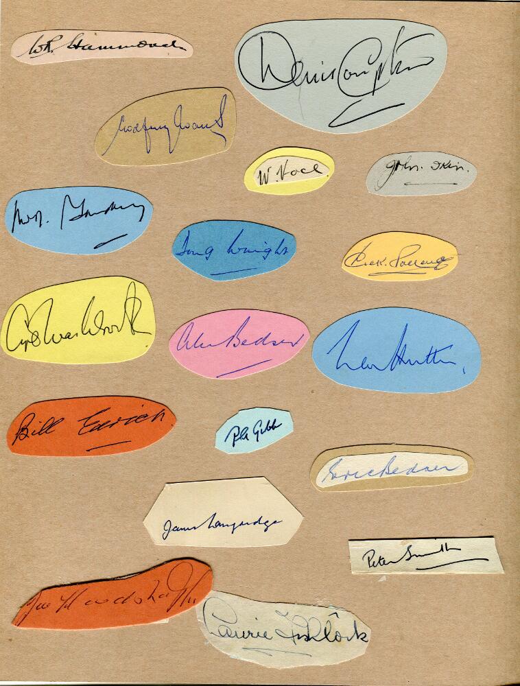 England Test signatures 1946-1959. Four folders comprising ink signatures on pieces laid down for