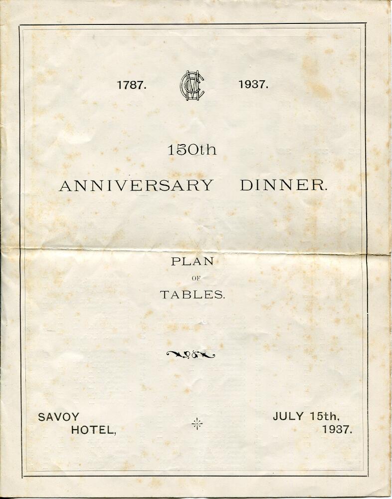 'The 150th Anniversary of the Marylebone Cricket Club 1937'. An official menu, with ribbon tie in - Image 4 of 4