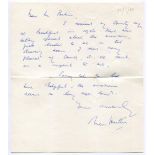Leonard 'Len' Hutton. Yorkshire & England 1934-1955. Single page handwritten letter in ink from