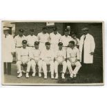 Gentlemen v Players, Scarborough 1921. Sepia real photograph postcard of the Players team seated and