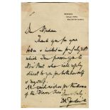 Douglas Robert Jardine. Oxford University, Surrey & England. Single page handwritten letter in ink