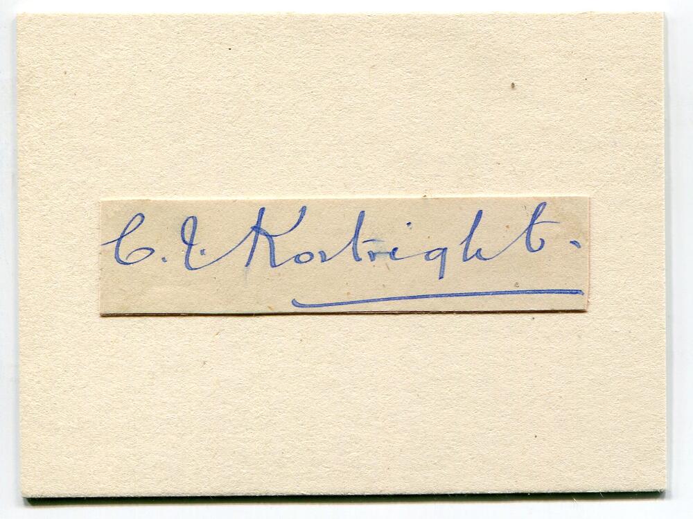 Charles Jesse Kortwright. Essex 1894-1907. Nice signature in ink of Kortwright on piece laid down to