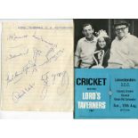Lord's Taverners v Leicestershire 1967. Unofficial autograph sheet signed in ink by nine members